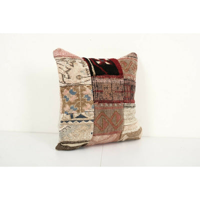 Vintage Square Turkish Patchwork Rug Pillow