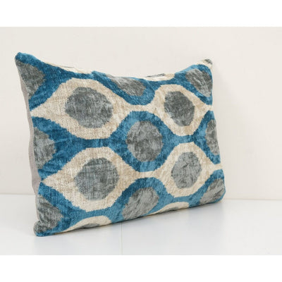 Ikat Blue Lumbar Pillow - Silk Ikat Velvet Pillow