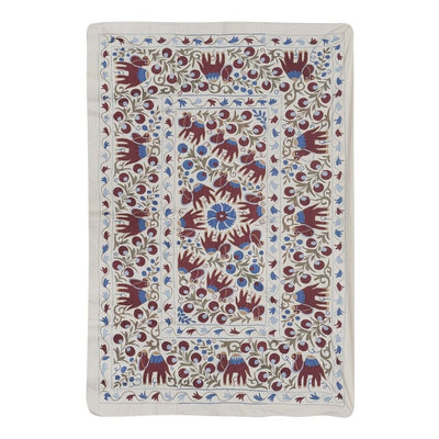 Camel Figured Tablecloth, Handmade Square Wall Hanging Decor, Uzbek Bedspread