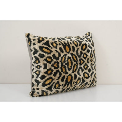 Leopard Ikat Velvet Pillow, Silk Lumbar Cushion Cover
