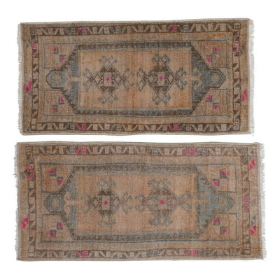 Set of Two Low Pile Turkish Hand Knotted Door Runner Rug 1'5" X 2'9"