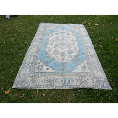Vintage Turkish Beige & Blue Color Living Room Rug - Dining Room Carpet