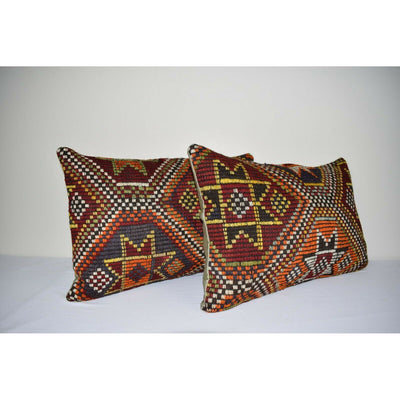 16" X 24" Set of Two Handwoven Modern Orange Color Wool  Kilim Throw Pillow