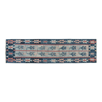 Vintage Wool Pink and Blue Turkish Kilim Rug Runner 2'6'' x 7'4''
