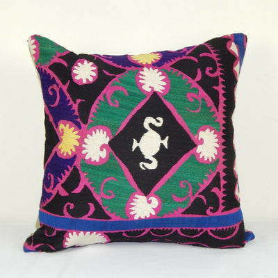 Vintage Floral Suzani Pillow, Turkish Embroidered Suzani Pillow 18" X 18"