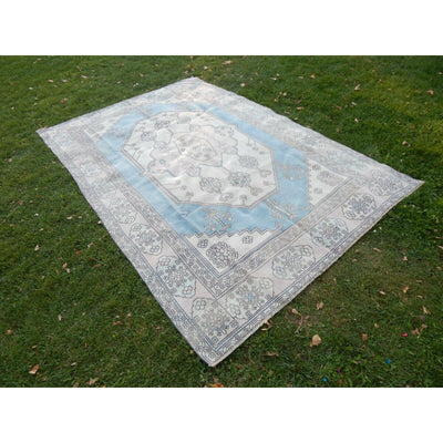 Vintage Turkish Beige & Blue Color Living Room Rug - Dining Room Carpet