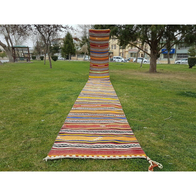 1970s Vintage Turkish Kilim Striped Runner - Stair Carpet 2'5'' x 2'4''