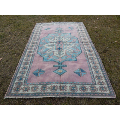 Vintage Turkish Blue Color Oushak Rug, Living Room Rug 5'2'' x 7'8''