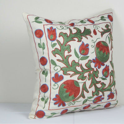 Suzani Body Pillow Made from a Vintage Uzbek Suzani, floral Ethnic 17" x 17"