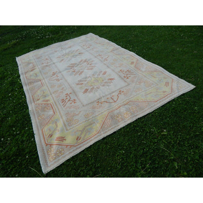 Vintage Hand-Knotted Orange Low Pile Wool Oushak Rug 6'5'' x 9'5''