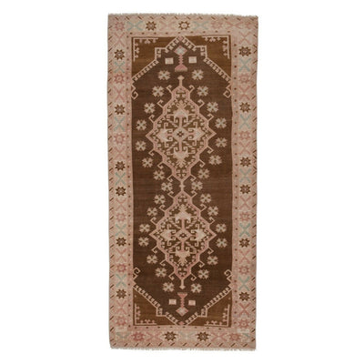 Geometric Anatolian Turkish Runner Rug Wool Hand-Knotted Oriental Carpet 4.4x9.6