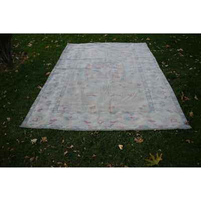 1940s Vintage Distressed Oushak Soft Colors Wool Pile Rug 6.4 x 9 Ft