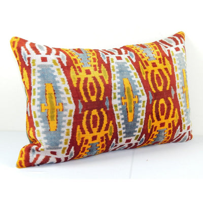16" x 24"  Ikat Velvet Pillow, Lumbar Silk Velvet Cushion
