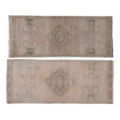 Set of Two Yastik Rug Distressed Low Pile Petite Rug Faded Runner 1'7" X 3'10"
