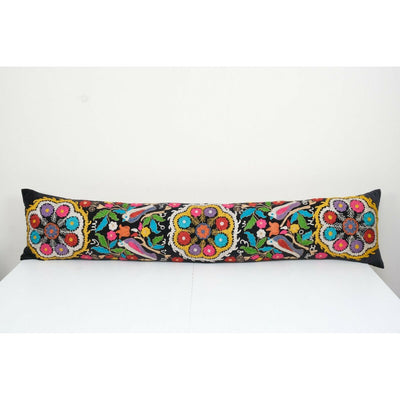 Extra Long Velvet Lumbar Pillow Case Made from a Vintage Suzani 16" x 72''