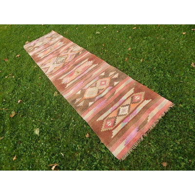 Vintage Geometrical Turkish Kurdish Urfa Kilim Runner 2'7'' x 9'9''