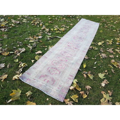 Faded Long Distressed Vintage Turkish Oushak 13 Foot Runner With Tribal Pattern