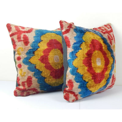 Ikat pillow - Silk Velvet Pillow Cover - Set Ethnic Decorative pillow 16" x 16"