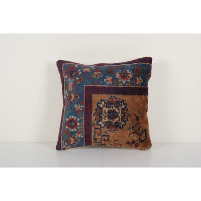 Blue Oushak Rug Pillow, Vintage Carpet Pillow