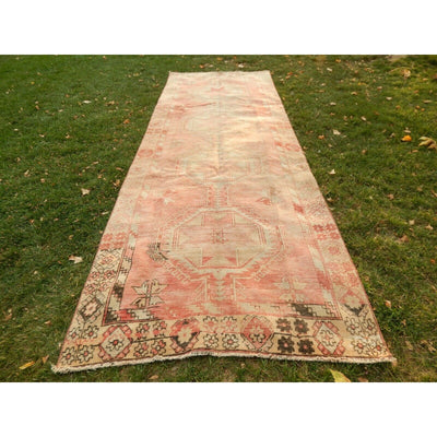 Vintage Oushak Turkish Rug - Handwoven Pale Faded Color Carpet 4'6'' x 12'8''