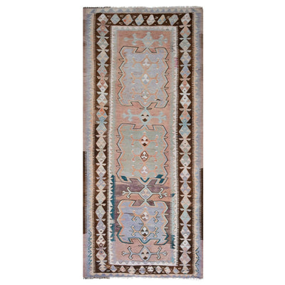 Hand Woven Turkish Oushak Kilim Flat Weave Wool Rug 5'1" X 11'10"