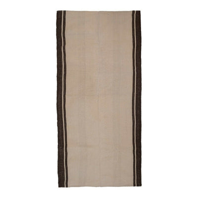 Vintage Flat-Weave Turkish Hemp Rug Off-White With Stripes 5'3" X 10'11"