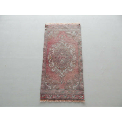 Traditional Vintage Entry Mat, Oushak Turkish Handmade Decorative Small Rug