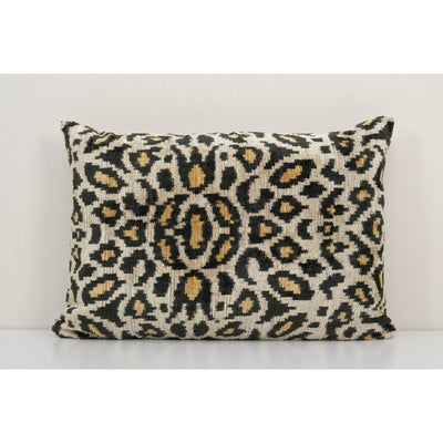 Leopard Ikat Velvet Pillow, Silk Lumbar Cushion Cover