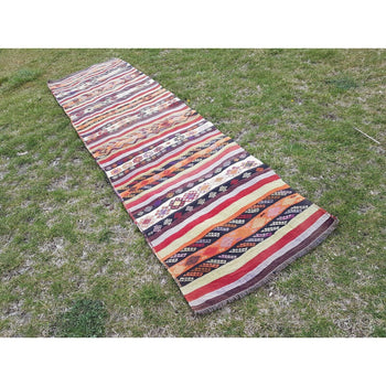 10 Ft Entryway Kitchen Runner Rug, Embroidered Cottage Decor Floor Kilim