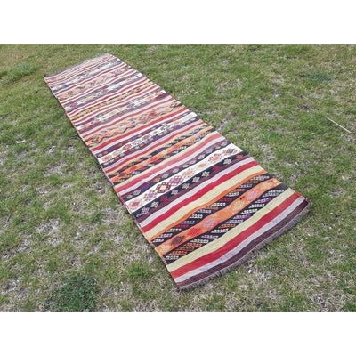 10 Ft Entryway Kitchen Runner Rug, Embroidered Cottage Decor Floor Kilim