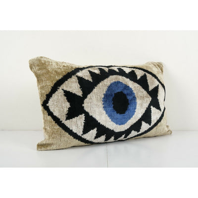 Handmade Ikat Eye Beige Pillow Cover