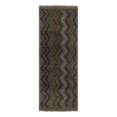 Turkish Zig Zag Gray Wool Shaggy Tulu Runner 2'10" X 7'