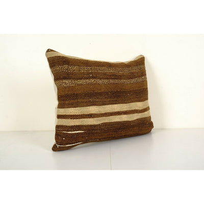 Traditional Turkish Hemp Decorative Brown Kilim Pillow, Anatolian Organic Cushio