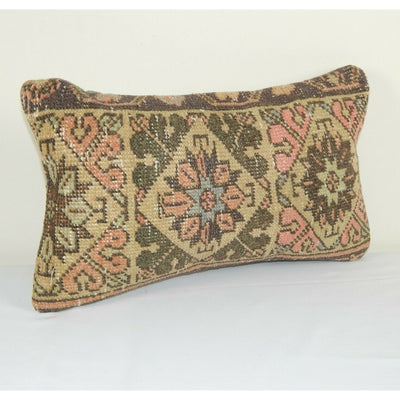 Vintage Turkish Oushak Rug Pillow Cover, Turkish Kilim Pillow, 12" X 20"