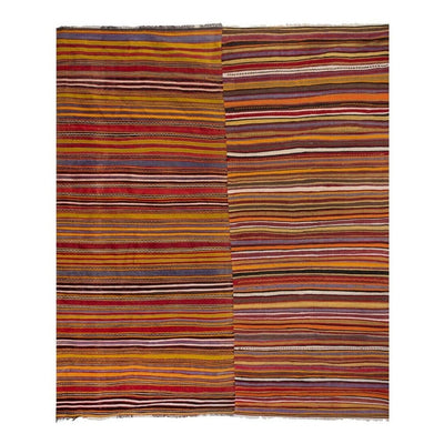 Oversized Vintage Striped Simple Design Turkish Boho Kilim Rugs 9'3'' x 11'4''