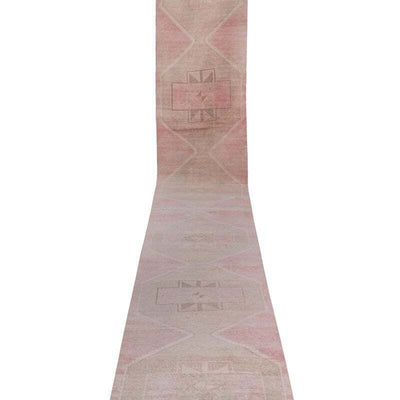 Vintage Tan Long Turkish Oushak Runner - Stair Rug Runner