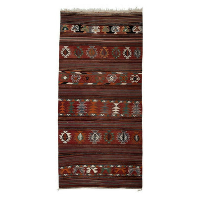 1970s Vintage Striped Turkish Oushak Kilim Runner 4'7" X 9'10"