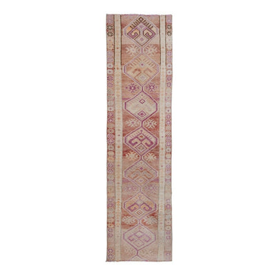 Vintage Anatolian Oushak Kars Handwoven Distressed Ushak Area Runner Rug