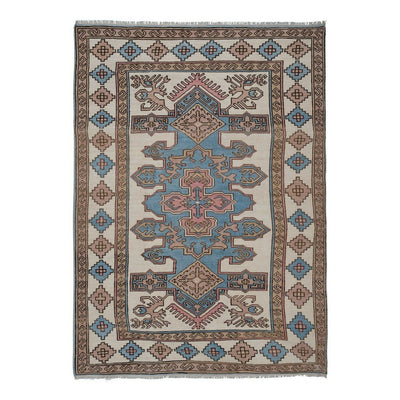 Handknotted Soft Blue and White Turkish Oushak Rug 5'9" X 8'