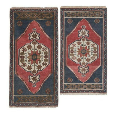 Distressed Low Pile Yastik Mat Faded Colors Rug - Set of Two