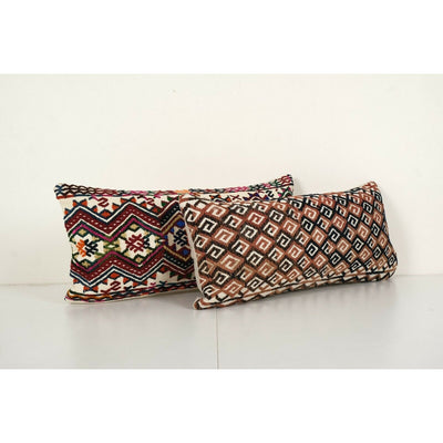 Vintage Turkish Kilim Pillow Set - Organic Embroided Cushion Cover