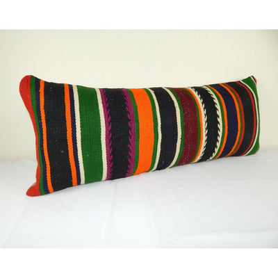 Vintage Striped Queen Boho Woven Bedding Kilim Pillow Cover, Handwoven 16"x40"