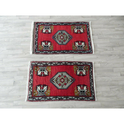 Set of 2 Bohemian Tribal Home Decor Hand Knotted Doormat Rugs, Bathroom Carpet