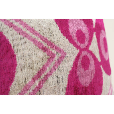 Ikat Velvet Pillow - Pink Evil Eye Lumbar Cushion Cover