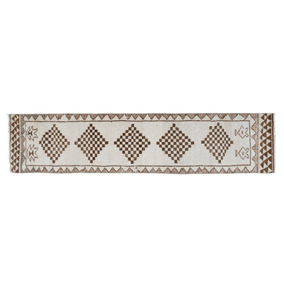 Hand-Knotted Neutral Turkish Runner Rug, Tribal Herki Rug, Boucherouite Style