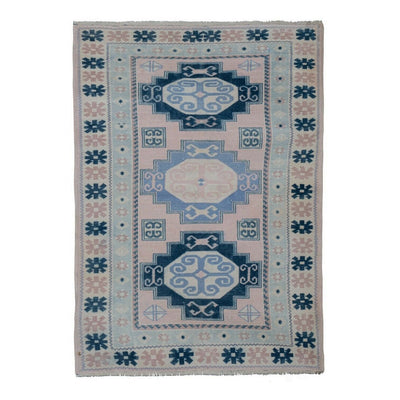 Vintage Handknotted Blue Turkish Kars Rug 3'1" X 4'6"