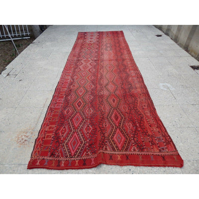 Vintage Hand Embroidered Unique Wide Konya Jajim Kilim Rug Runner 3.8 x 11.6 ft