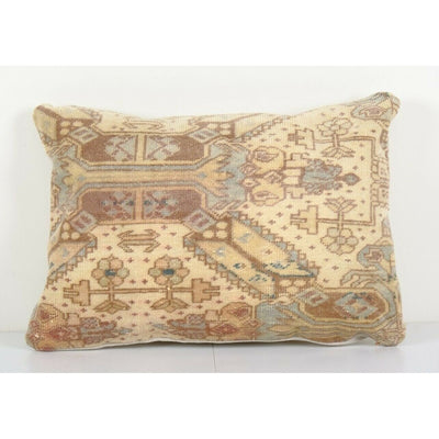 Turkish Oushak Rug Pillow Copper Cover, Queen Boho Woven Bedding Carpet Pillow