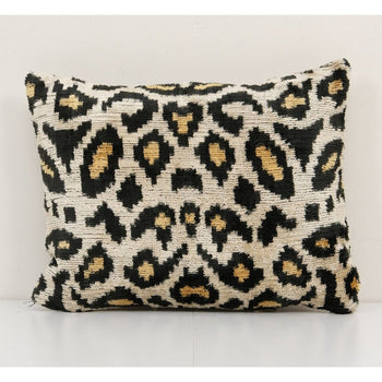 10" x 14" Leopard Ikat Velvet Pillow, Silk Lumbar Cushion Cover