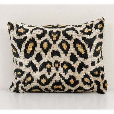 10" x 14" Leopard Ikat Velvet Pillow, Silk Lumbar Cushion Cover
